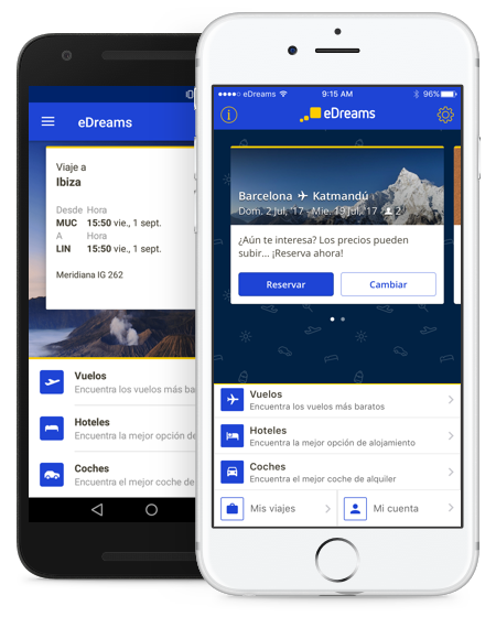 App-ES Aplicación móvil edreams en teléfonos iphone y android.